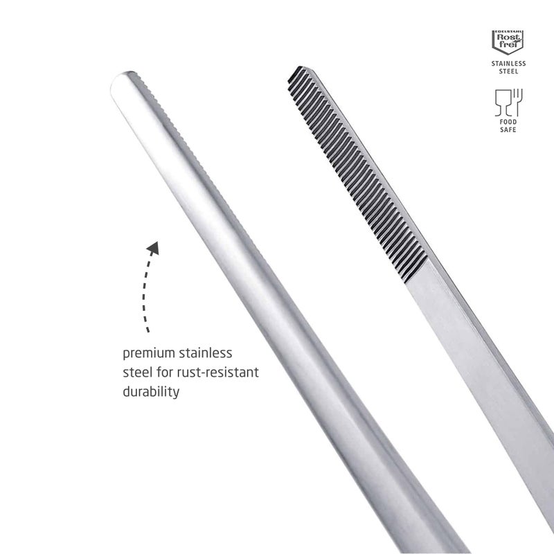 triangle Barbecue Tweezers - 11.8 in. (30 cm) - Stainless Steel Culinary Tweezers for Precise Grilling, Plating & Serving - Dishwasher Safe - Image 2